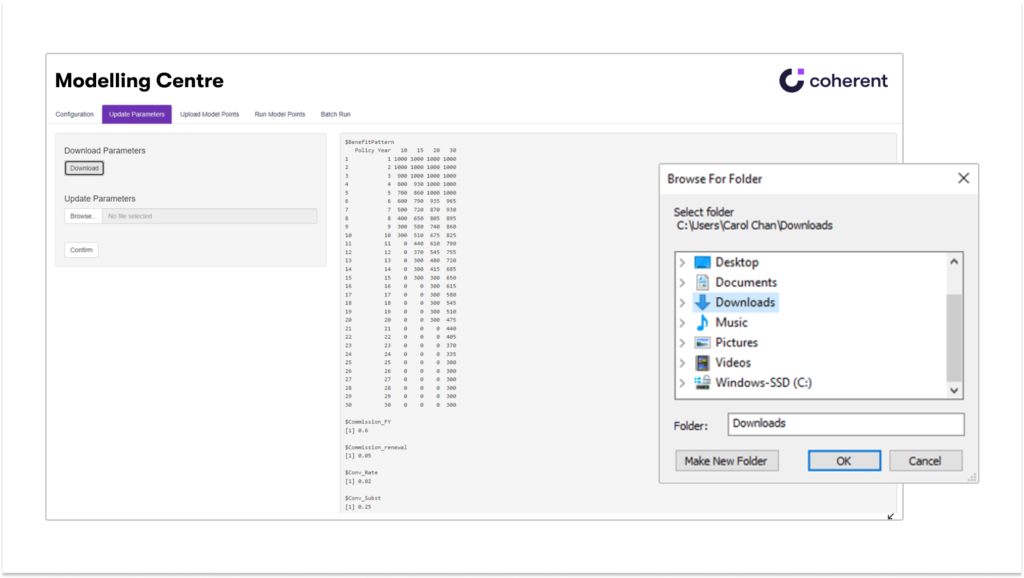 A parameter set of policy-year dependent benefit coverages is loaded to the Spark Modeling Centre.